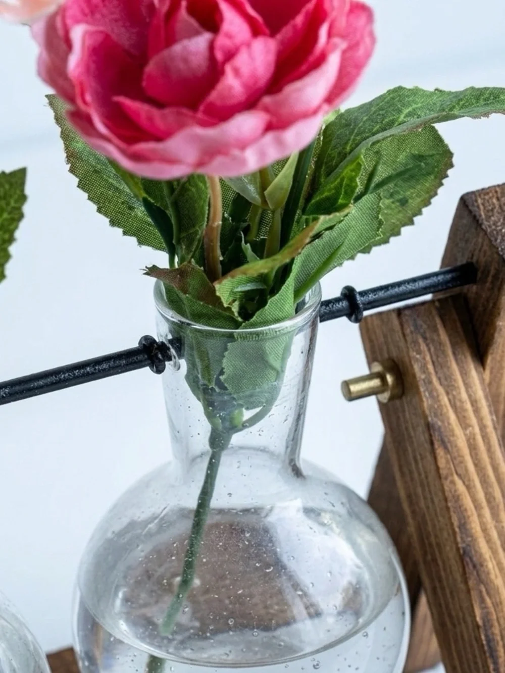 3-Bulb Glass Propagation Station on Wooden Stand for Indoor Plants